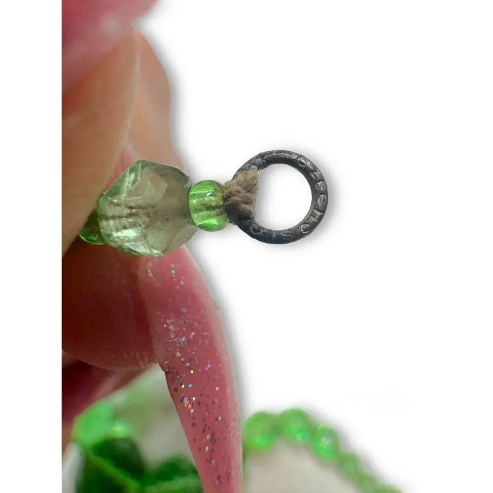 Antique Art Deco Green Faceted Crystal Bead Necklace Czechoslovakia 15.25" - Picture 7 of 7